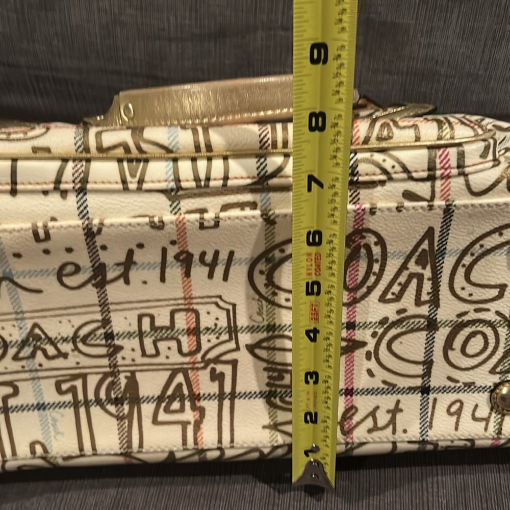 Coach Poppy Chelsea Graffiti Gold Tattersall Satchel Purse Cream and Gold - Picture 16 of 17